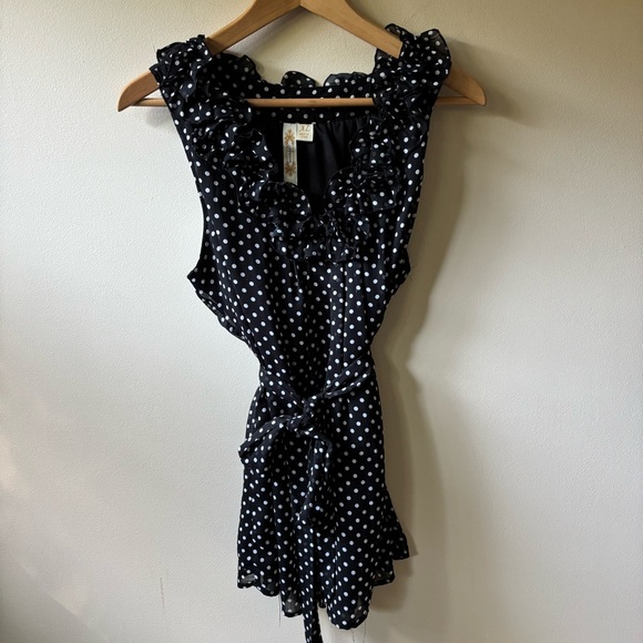 Adiva Black and White Polka Dot Ruffle Top - Picture 1 of 7